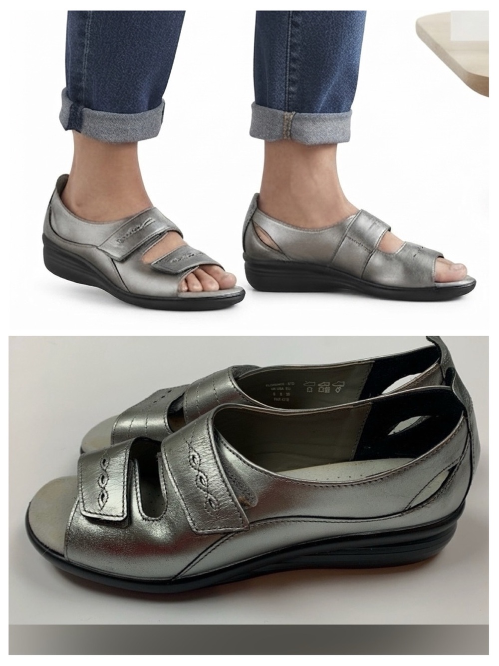 HOTTER “Florence“ Comfort Concepts-Silver/Pewter Metallic Leather Sandals